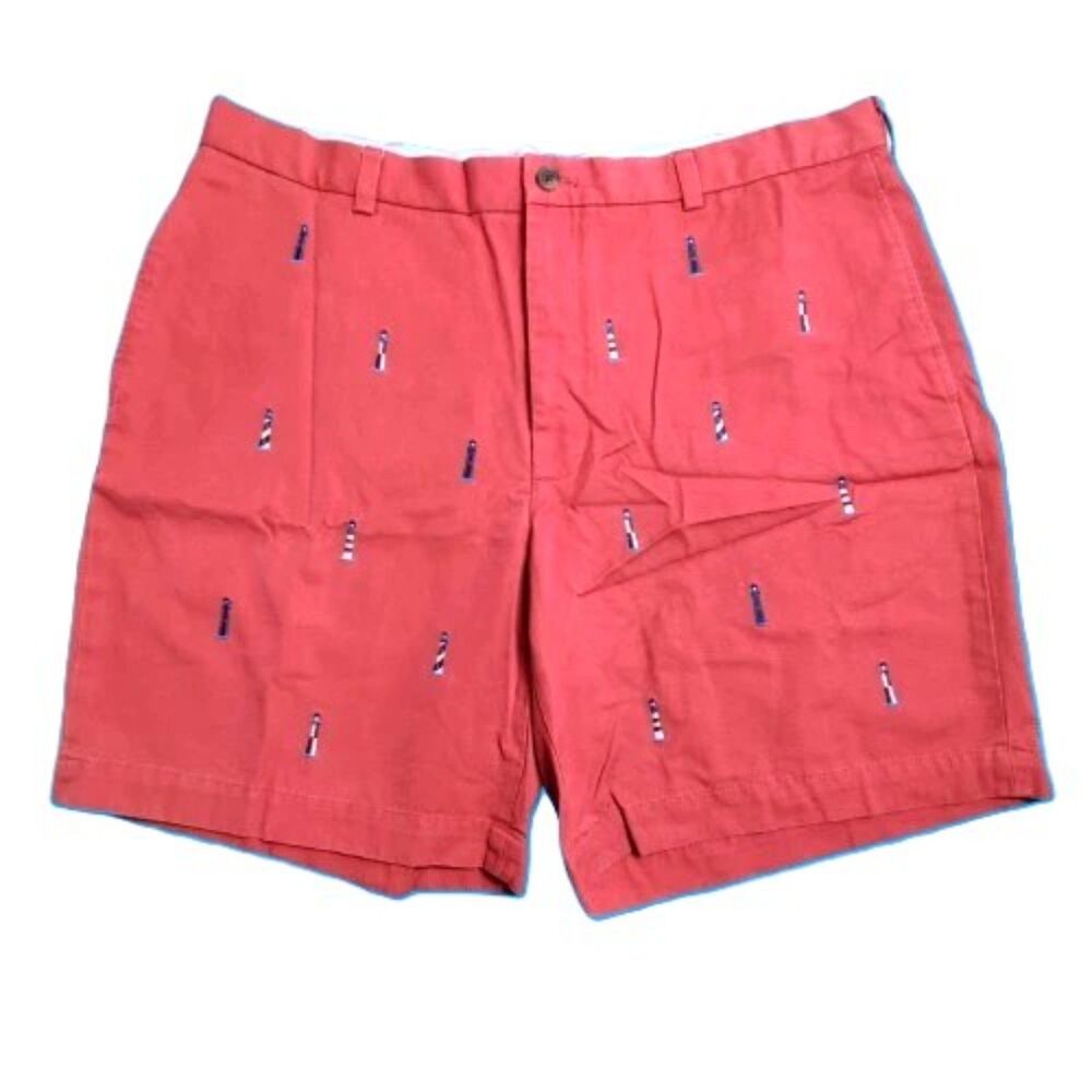Brooks Brothers 346 Men’s Red Embroidered Lighthouse Cotton Shorts W42